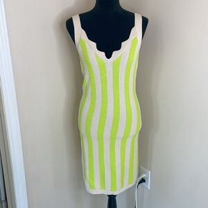 NWT House of Harlow 1960 Neon Green and Cream Striped bodycon Dress,